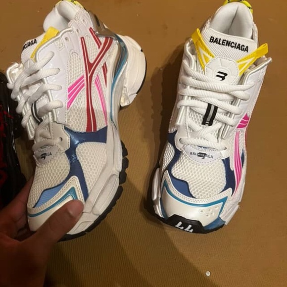 Balenciaga White Sneakers with Pink and Blue Accents